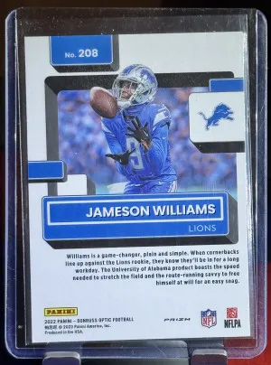 2022 Panini Donruss Optic Jameson Williams #208 Purple Shock Rated Rookie back
